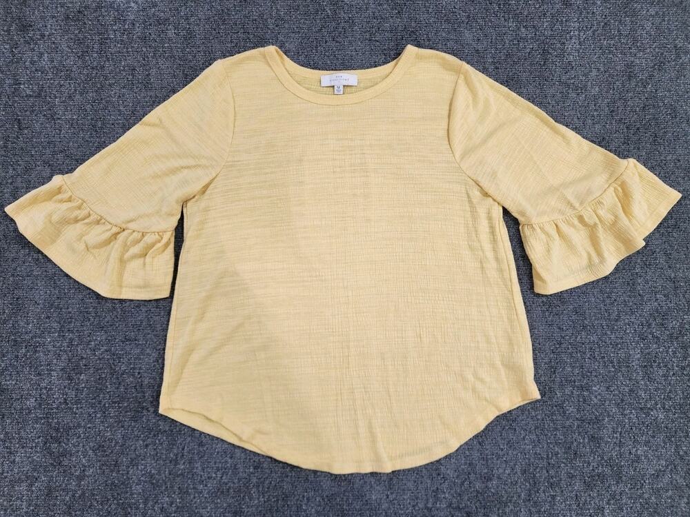 NEW DIRECTIONS BLOUSE Top Yellow Ruffle Bell Sleeve Women's Size Medium M